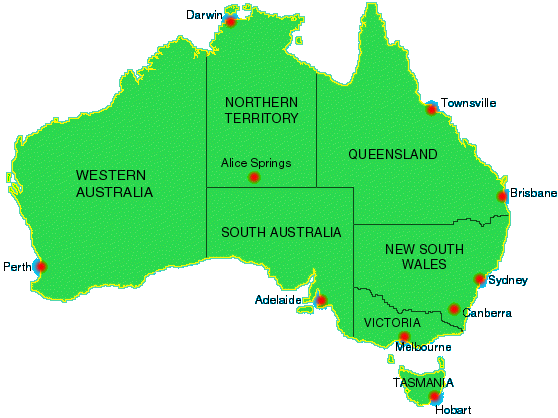 Click on a state of Australia to view a more detailed map